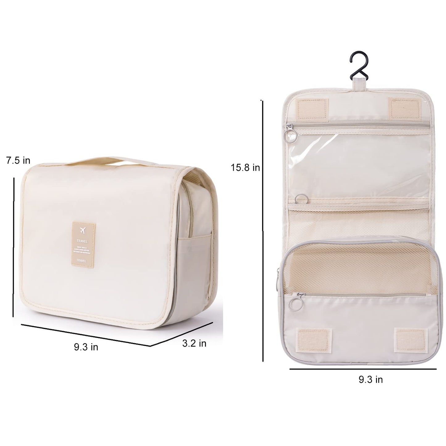Yeegras Hanging Toiletry Bag for Women, Travel Size Toiletries bags with Hook, Travel Makeup Bag for Cosmetic Storage Organizer Beige