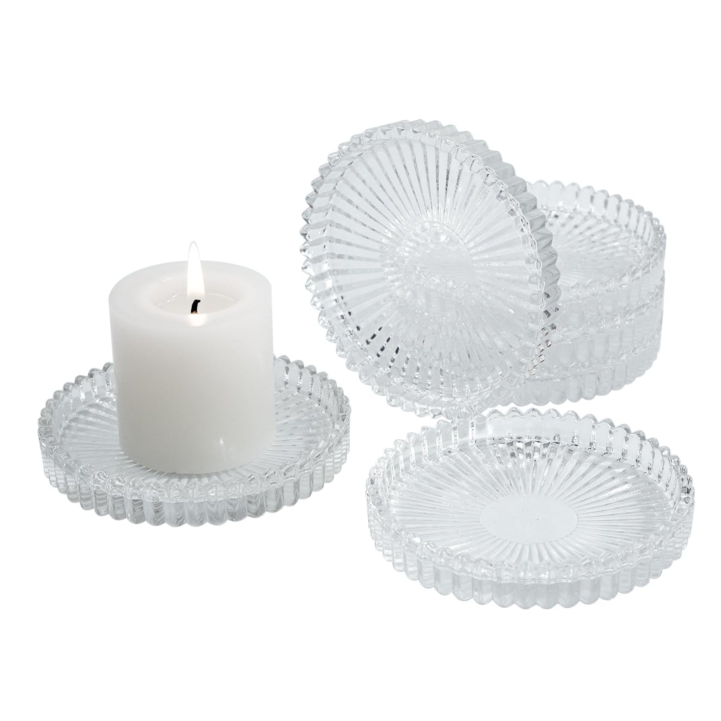 Jollyhilan Candleholder Glass Candle Holder Plates Set of 6, Round Glass Candle Tray Plates for Dining Wedding Christmas Party Evening Light, Clear