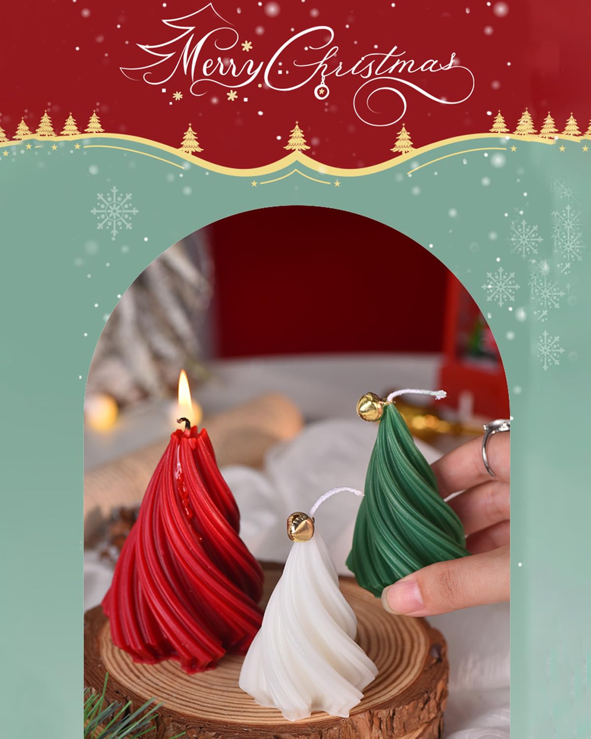 Christmas Tree Candle Spiral Pillar Candles Scented Soy Wax,Christmas Table Decor,Winter Centerpieces,Fireplace Mantel, Seasonal Home Decor，Set of 3,Green