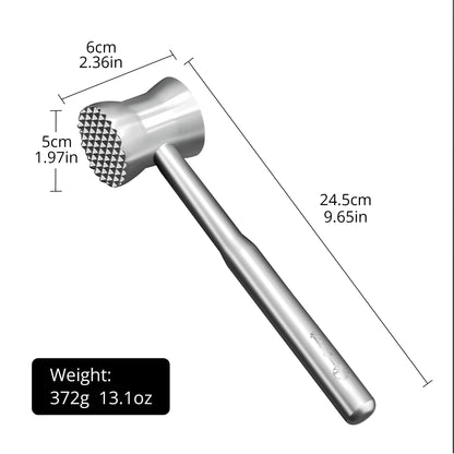 Stainless Steel Meat Tenderizer Hammer – Heavy-Duty All-Metal Design, Anti-Rust & Dishwasher Safe – Textured Surface for Steak, Chicken, Pork, and More,6 - YEAR WARRANTY