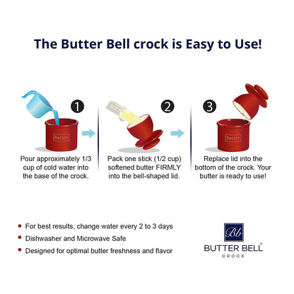Butter Bell - The Original Butter Bell crock by L Tremain, a Countertop French Ceramic Butter Dish Keeper for Spreadable Butter, Café Retro Collection, Maraschino Red, Glossy Finish