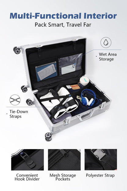 HotWay 28 Inch Checked in Luggage with Aluminum Frame,PC Hard Shell Suitcase with Spinner Wheels and TSA Lock, Large Suitcase for Business Travel