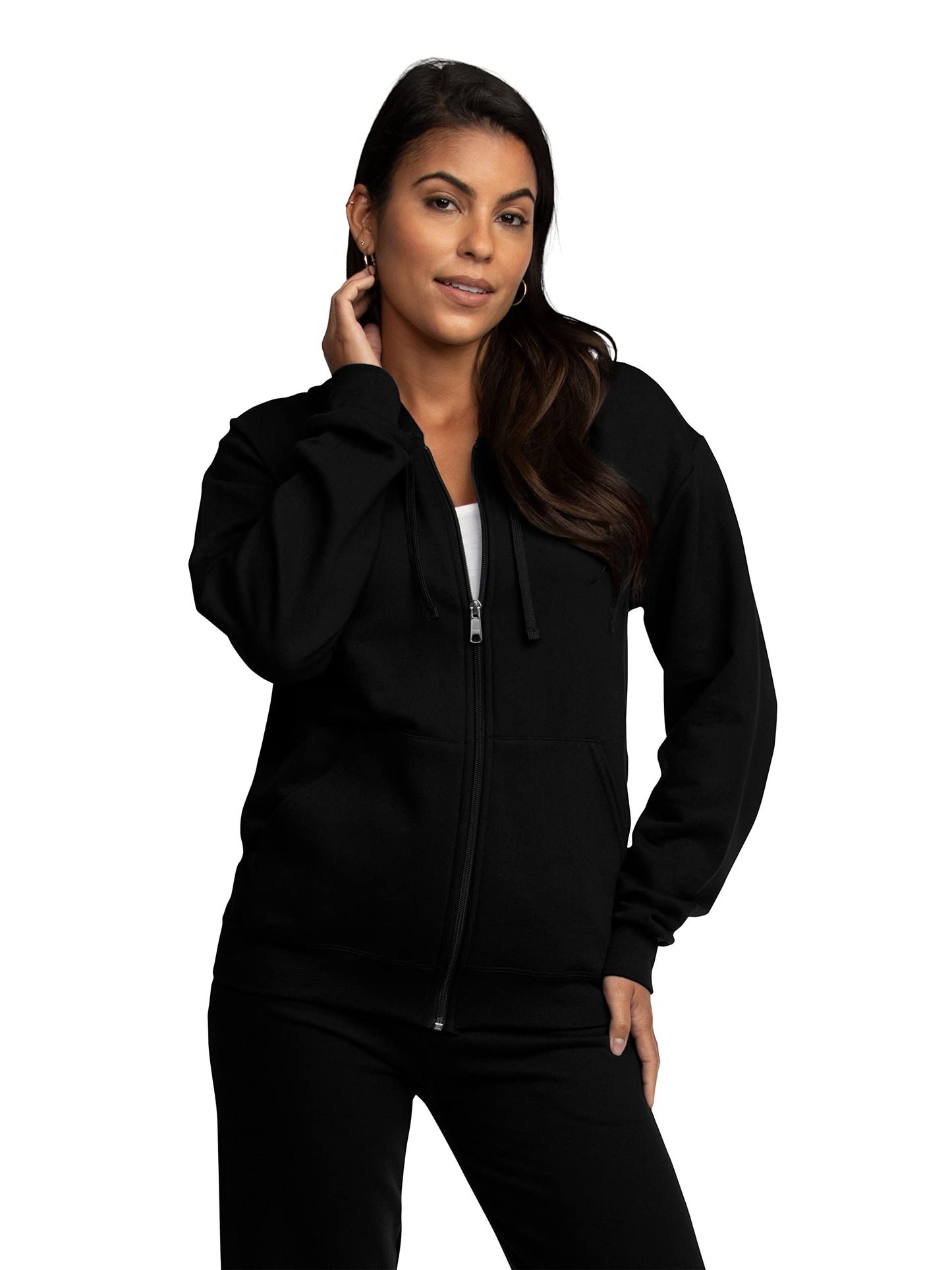 Fruit of the Loom Eversoft Fleece Hoodies, Pullover, Moisture Wicking & Breathable, Sizes S-4x, Black Full Zip, Large