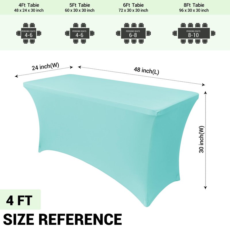 Obstal 8ft Stretch Spandex Table Cover for Standard Folding Tables - Universal Rectangular Fitted Tablecloth Protector for Party （Fresh Blue, 96 Length x 30 Width x 30 Height Inches）