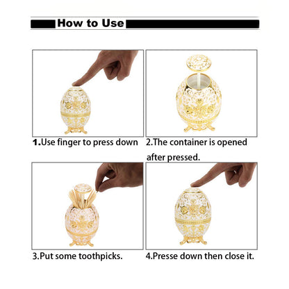 K COOL Gorgeous Automatic Toothpick Holder with Bottle Opener, Hand Press Retractable Retro Toothpick Dispenser Toothpicks Case Can Box Container for Kitchen Home Restaurant (Jade White-Gold Rose)