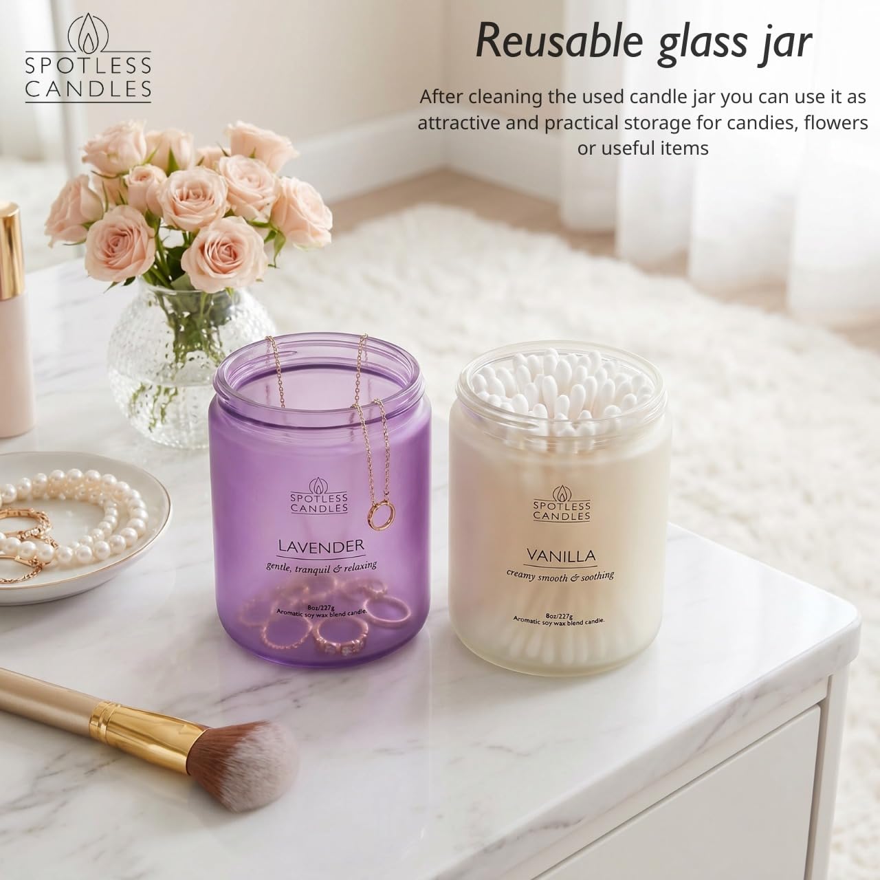 Aromatic Candles Two Pack - 2 x 8 oz Lavender & Vanilla in a Gift Pack, Classic Candle Set for Men and Women by Spotless Leopard