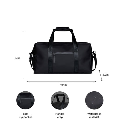 RAINS Trail Gym Bag - Black Gym Duffel Bag for Men and Women, Waterproof Material Sports Duffel Bags With Coated Zip, Detachable Shoulder Strap, 26 L - 2-Year Warranty