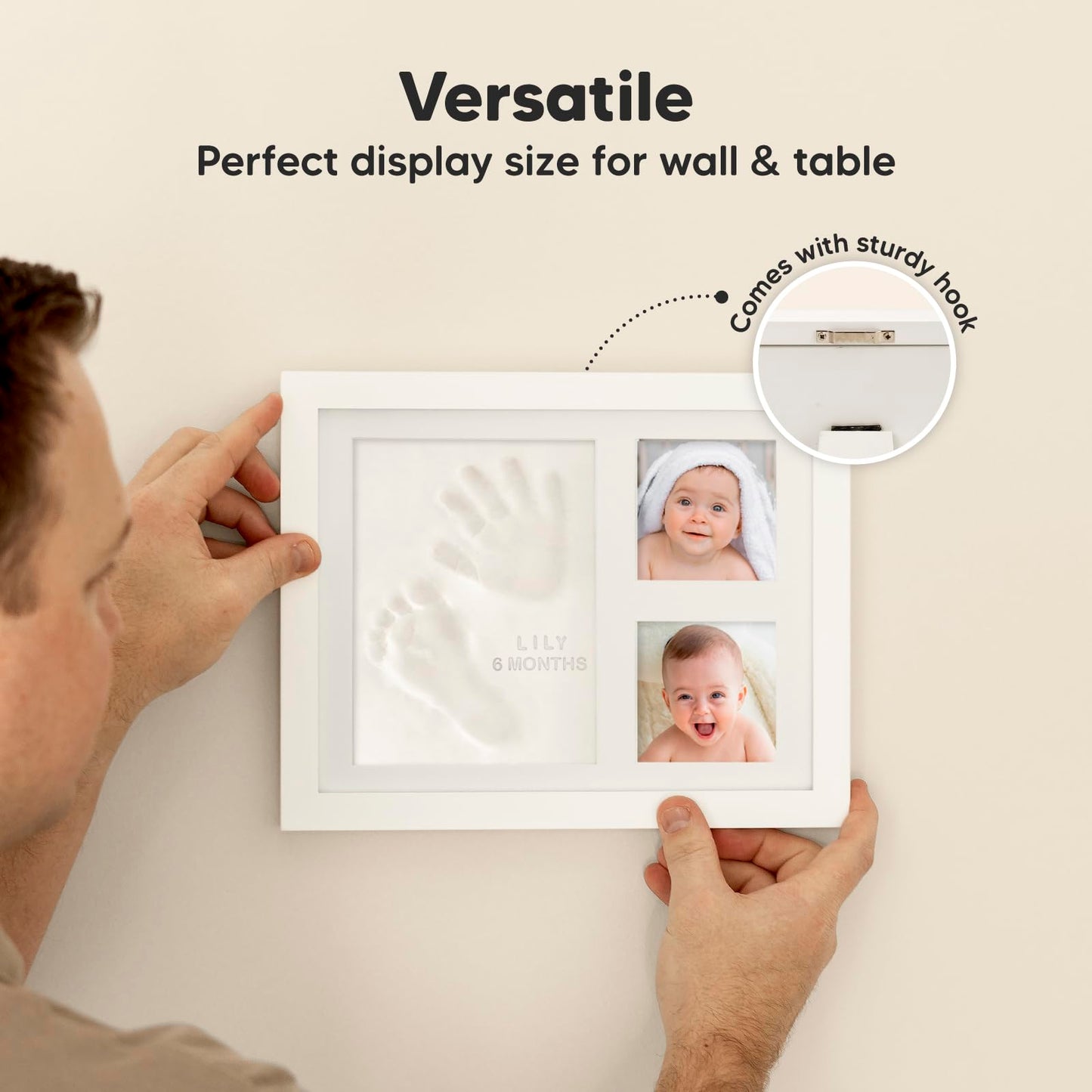 Baby Hand and Footprint Kit - Quick Dry Clay Baby Footprint Kit, Newborn Keepsake, Nursery Picture Frame for Boys, Girls, Personalized Gifts for Shower & Registry, New Mom Gift (Alpine White)