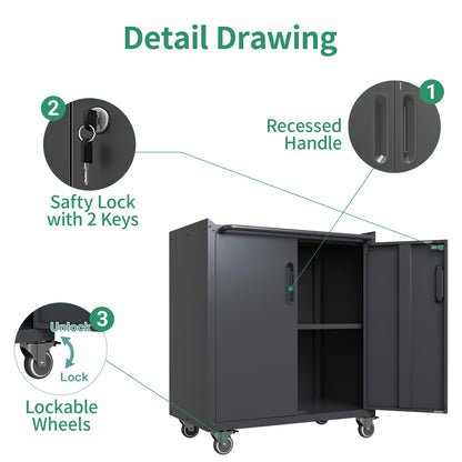 VIYET 5-Piece Rolling Garage Tool Cabinet Set,Heavy Duty Steel Garage Storage System with Wall Cabinet & Mobile Rolling Tool Chest,Lockable Adjustable Shelving Combo for Workshop Organization,Black