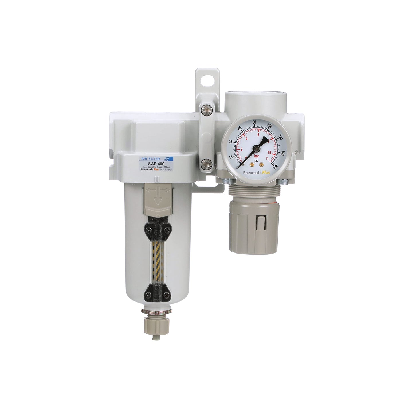 PneumaticPlus SAU420-N06G-MEP Compressed Air Filter Regulator Combo 3/4" NPT - Metal Bowl, Manual Drain, Bracket, Gauge