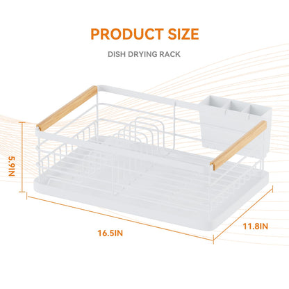 BRIAN & DANY Dish Drying Rack, Dish Racks for Kitchen Counter, Stainless Steel Dish Drainer with Removable Cutlery Holder & Drainboard, White