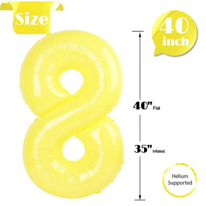 Yellow Number 8 Balloon 40 Inch, 8th Birthday Party Decorations for Children, Giant 8 Foil Balloon for Party Supplies