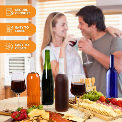 FastRack 750 ml Clear Bordeaux Wine Bottles (Pack of 6) with 6 Whiite METAL Caps | W5 Flint Flat-Bottomed Glass Bottles Ideal for Wine Making and Storage