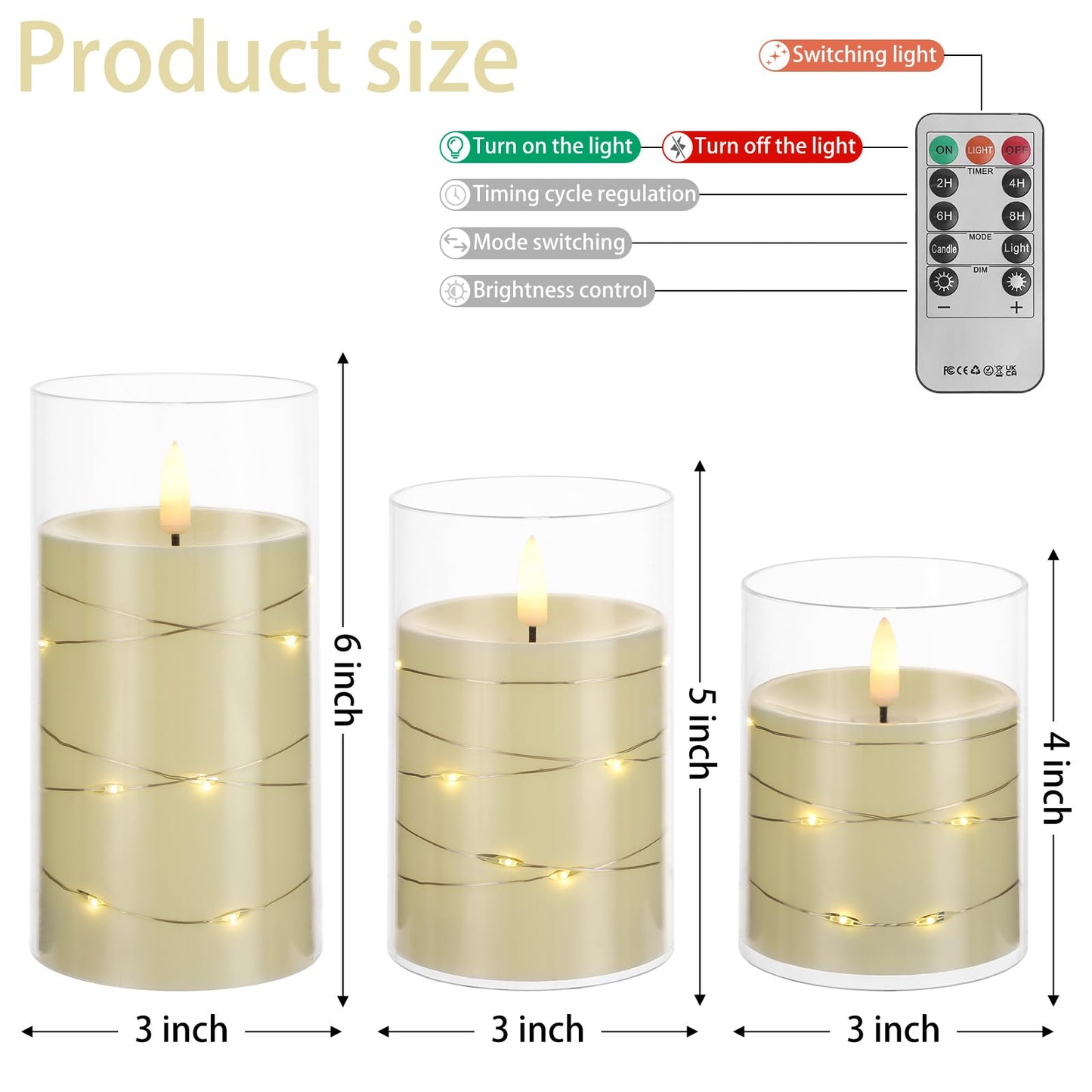 Flameless Candles, Battery Operated LED Candles with Remote and Timer Flickering Flameless Candle for Romantic Ambiance and Home Halloween Decor Durable Acrylic Shell with Embedded Star String