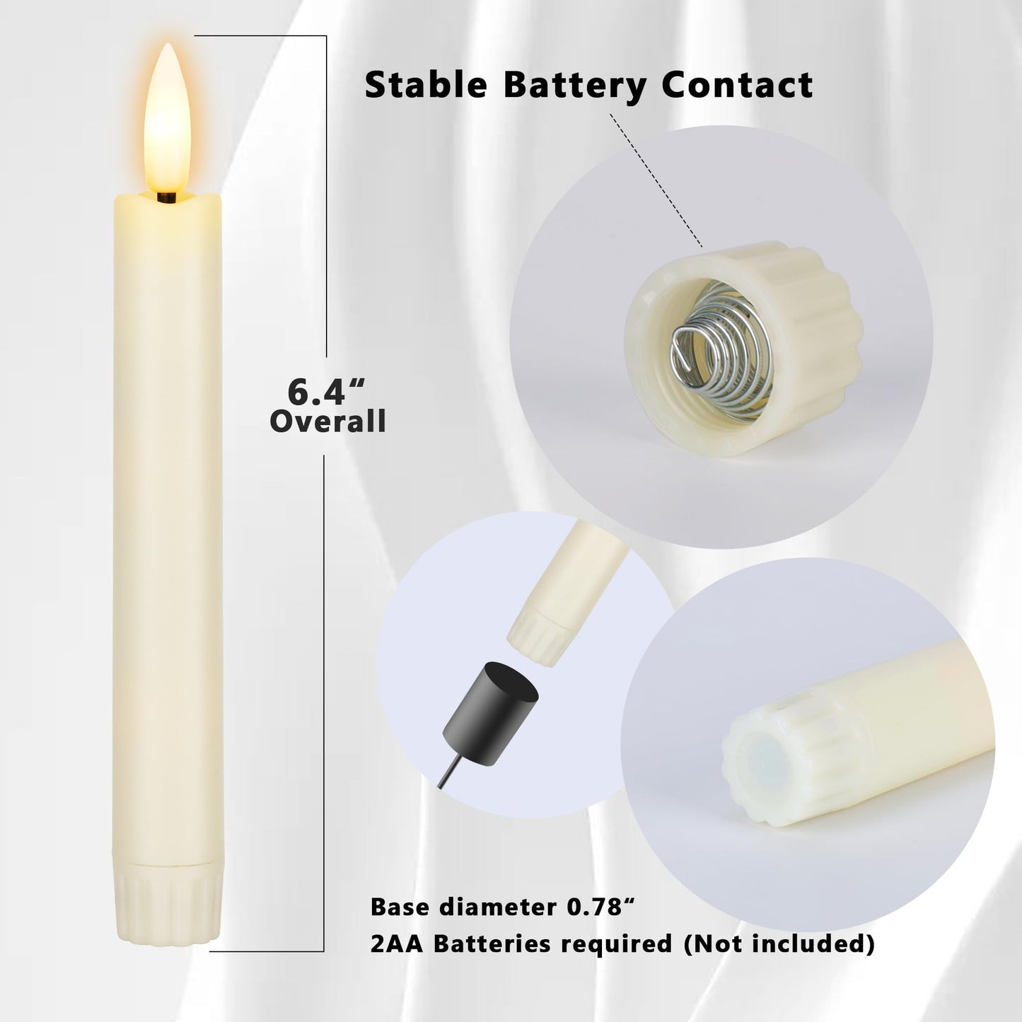 AFINETH 6.4 Inch Flameless Taper Candles with Remote Timer, Short Flickering Battery Operated Candles, Ivory Decorative Led Flameless Candlesticks for Weeding Home Party Festival, 8 Pack
