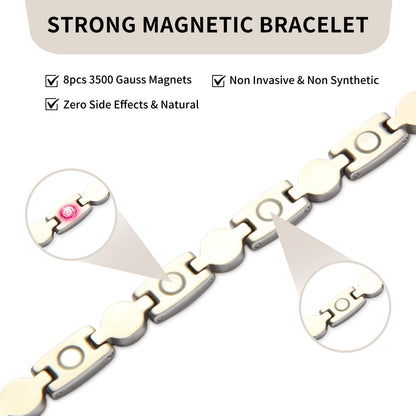 KYOSI Magnetic Bracelets for Women 3500 Gauss Magnet Fashion Zircon and Shell Womens Stainless Steel Bracelet Jewelry 7.48 inches