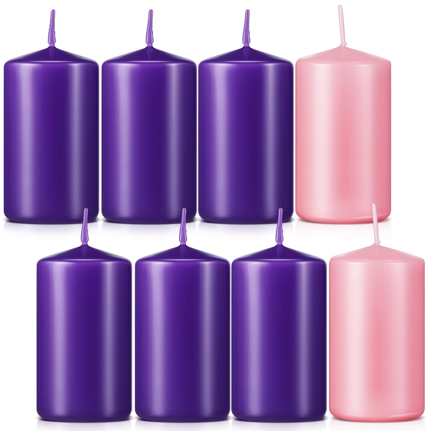 Amylove 8 Pcs 3 x 4 Inch Advent Pillar Candles Set Pink Purple Christmas Unscented Lasting Burning Church Candles for Advent Wreath Holiday Gifting
