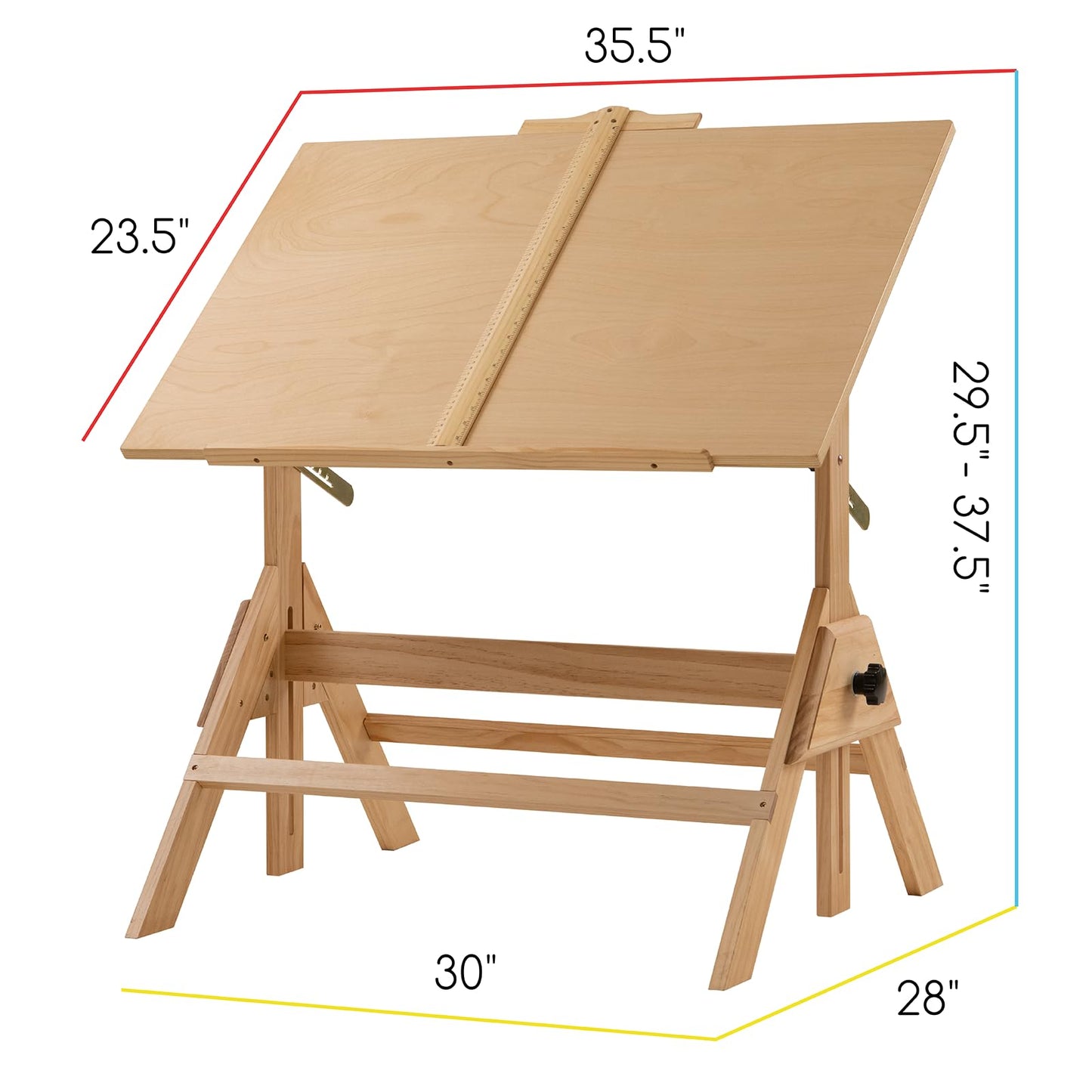 MEEDEN Wood Adjustable Drafting Table: 35.5" x 23.5" Art Drawing Desk with Various Height and Tiltable - Rustic Artist Desk with Pencil Ledge and Ruler for Writing Reading Graphic Design