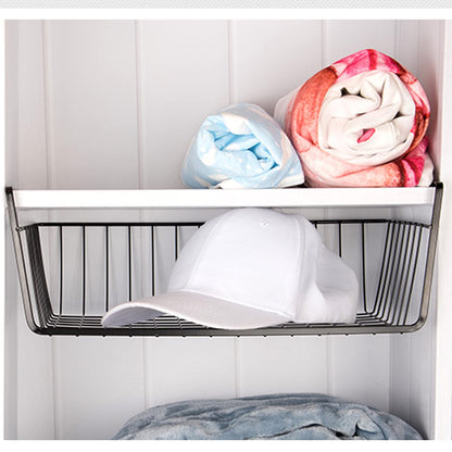 Undershelf Storage Basket Under Shelf Wire Basket Household Metal Under Shelf Hanging Storage Bin Basket Slides Under Shelves for Storage Space Saving for Kitchen Pantry Bookshelf (Medium, 2 PCS)