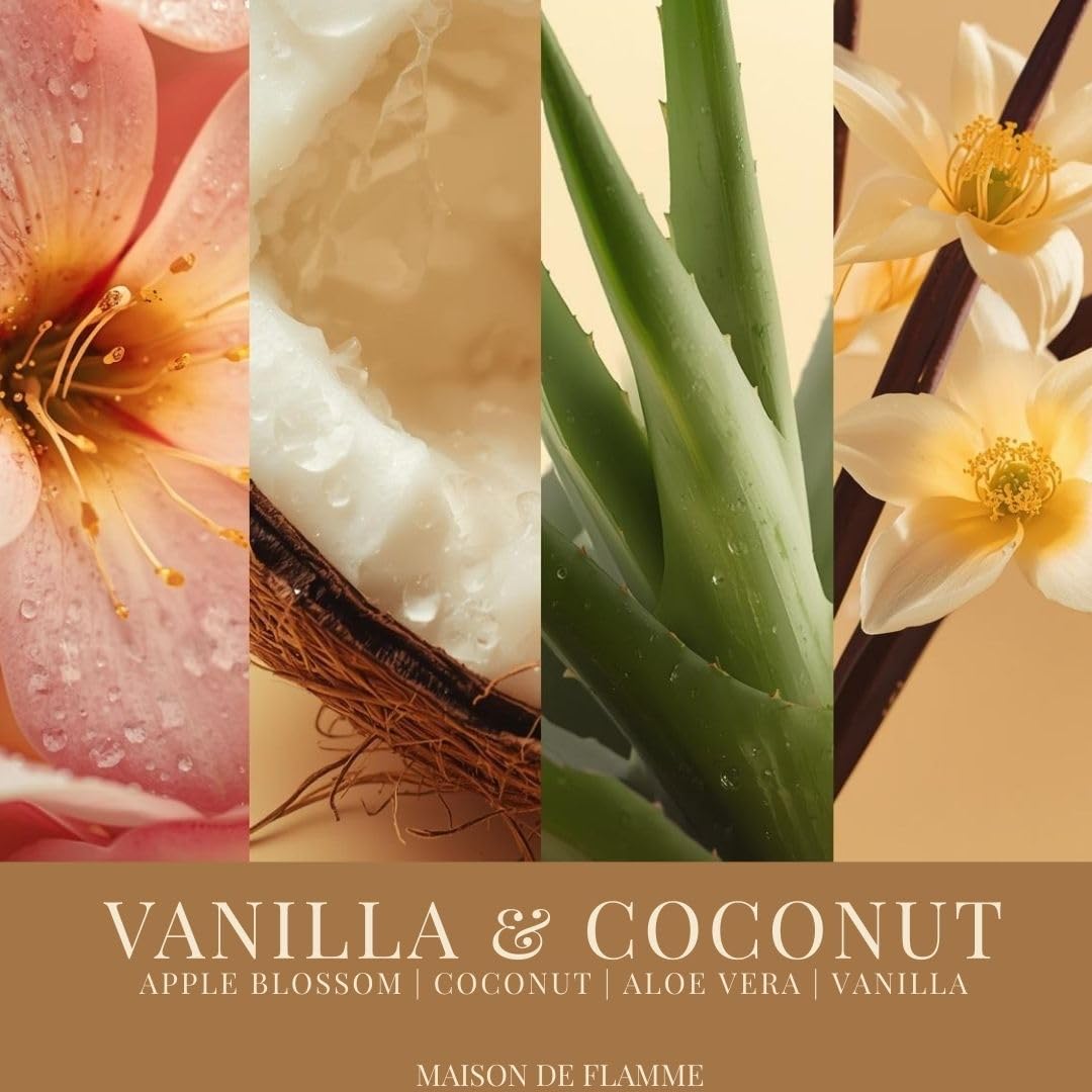 MAISON DE FLAMME Vanilla & Coconut Odor-Eliminating Scented Candle (White Jar, 200g/7oz) | Long-Lasting Premium Soy Wax Candle for Smoke, Kitchen & Pet Odors