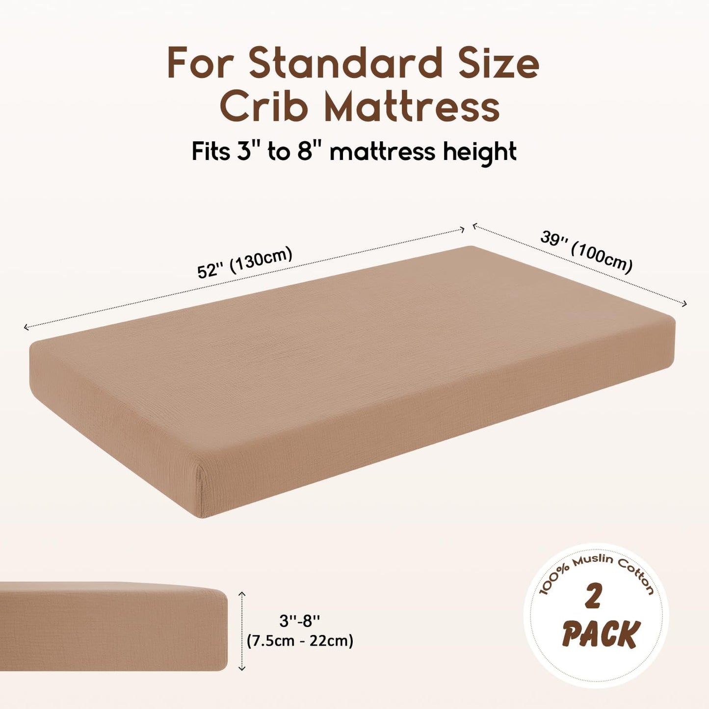Yoofoss Muslin Crib Sheets for Boys Girls 100% Cotton Fitted Baby Crib Sheet 2 Pack Soft and Breathable for Standard Crib Mattress & Toddler Mattress 52"x28" Apricot&Green