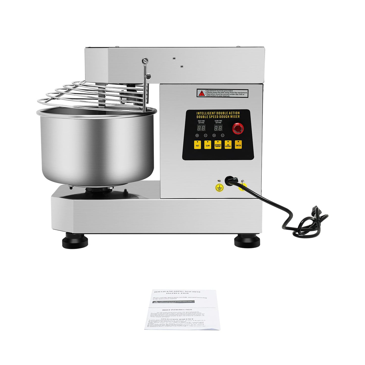 750W Commercial Food Mixer, 2.6Gal(10L) Dough Kneading Machine, 100/200 RPM Dual Speed, 360° Mixing, Copper Motor & Waterproof Switch, for Baking Dough, Whipping Cream, Mixing Salads (Silver)