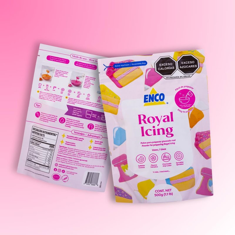 ENCO White Royal Icing Mix, Vanilla Flavor – Easy to Use, Just Add Water, Smooth & Glossy Finish, Fast Drying, Versatile for Cookie Decorating (1.1 lb / 500g)