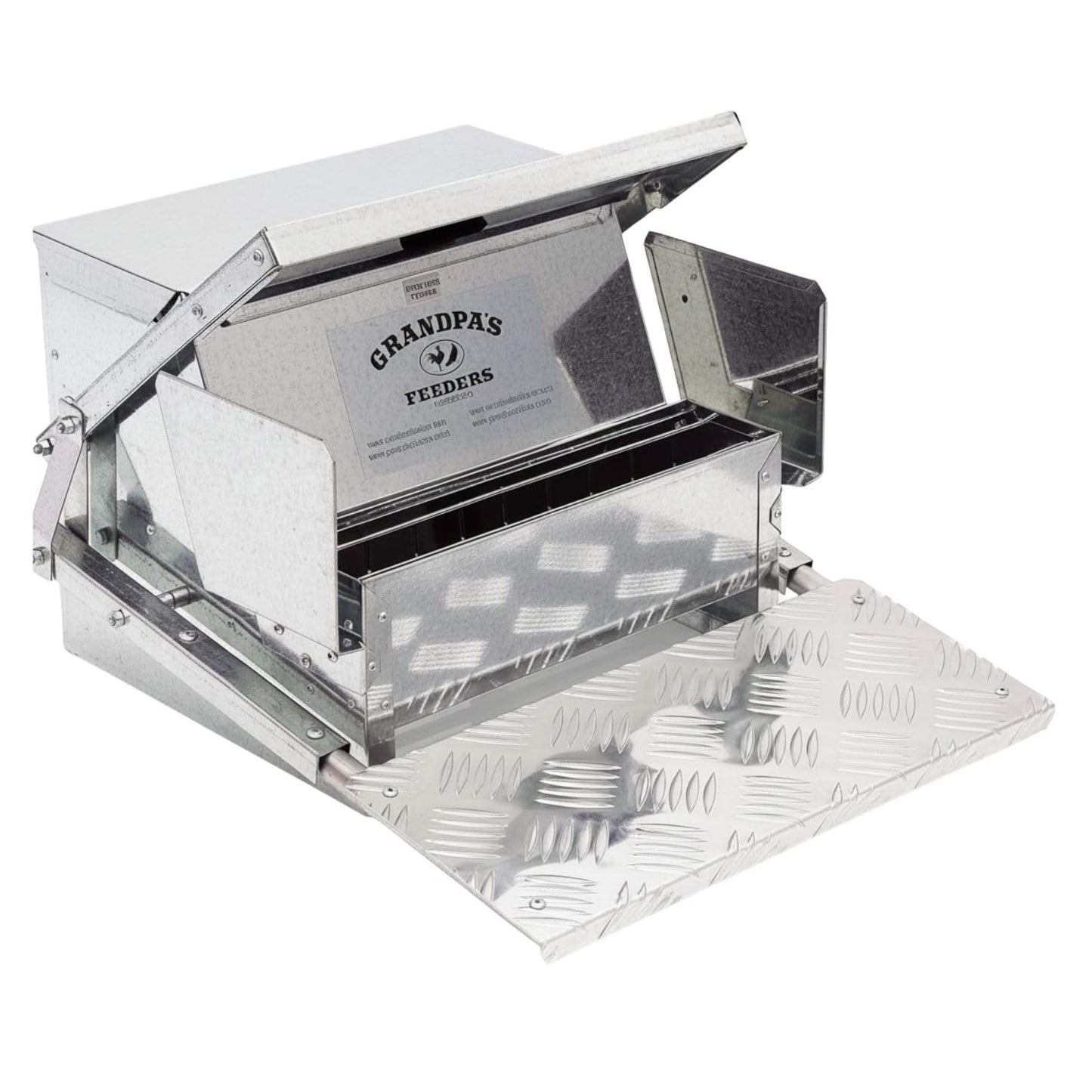 Grandpas Feeders Automatic Chicken Feeder - 20 lbs No Waste Poultry Feeder, Rat Proof & Rodent Proof Treadle Chicken Feeder, Galvanized Steel with Lid, Feeds 6 Chickens up to 10 Days
