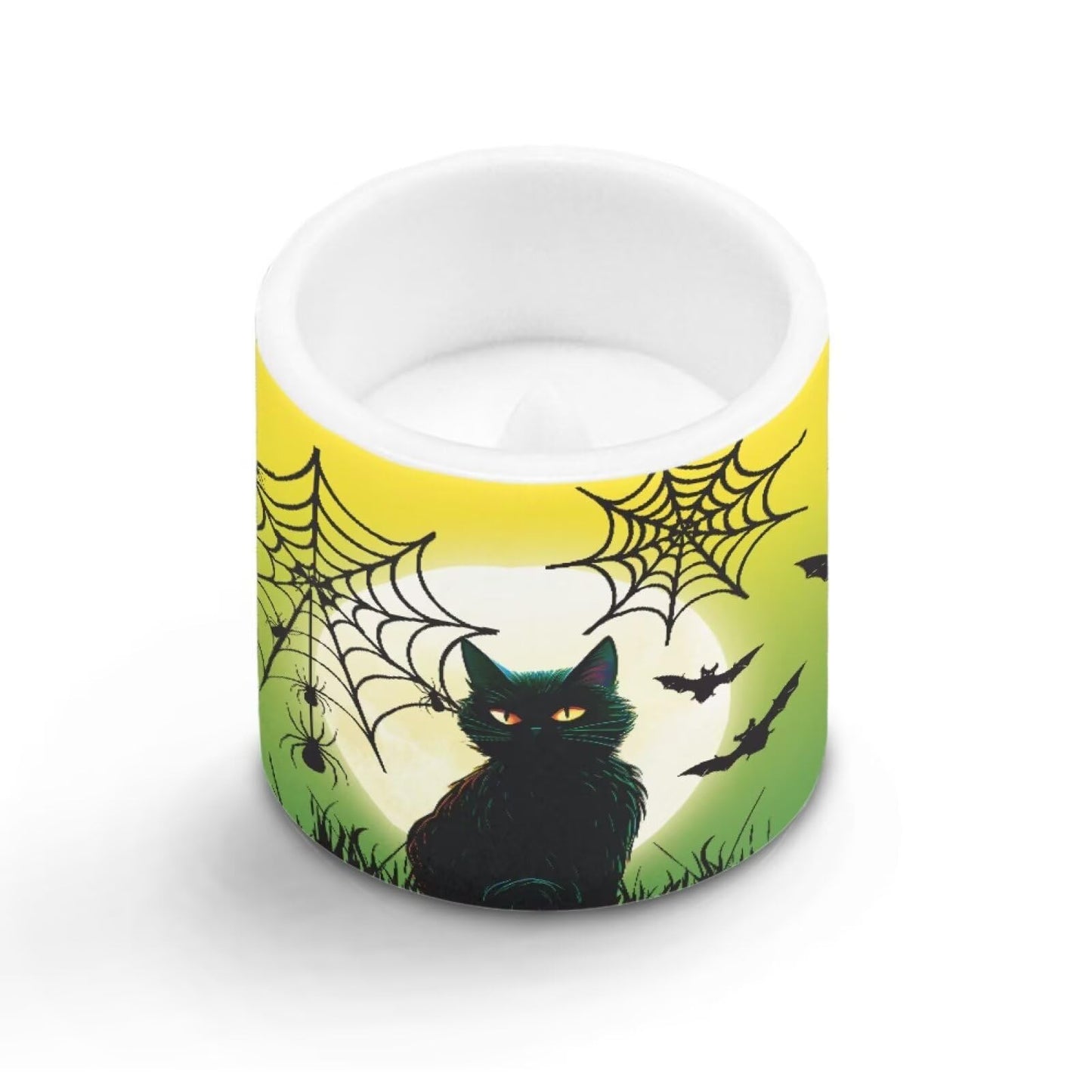 Merkmak Flameless Candles with Remote Battery Operated Candles with Timer Halloween Spider Web Black Cat Pumpkin Print Flameless Pillar Tea Lights for Party Home Decorations
