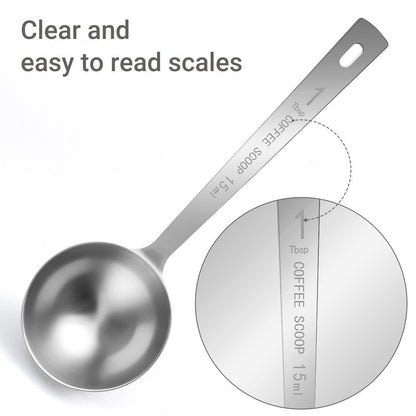 Flezoo 4Pcs Coffee Scoop Spoon - 1 Tablespoon 15ML Stainless Steel Long Handle Measuring Spoons for Ground Coffee, Loose Tea and Powder