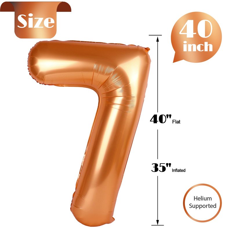 Orange Number 7 Balloon 40 Inch, 7th Birthday Party Decorations for Children, Giant 7 Foil Balloon for Party Supplies