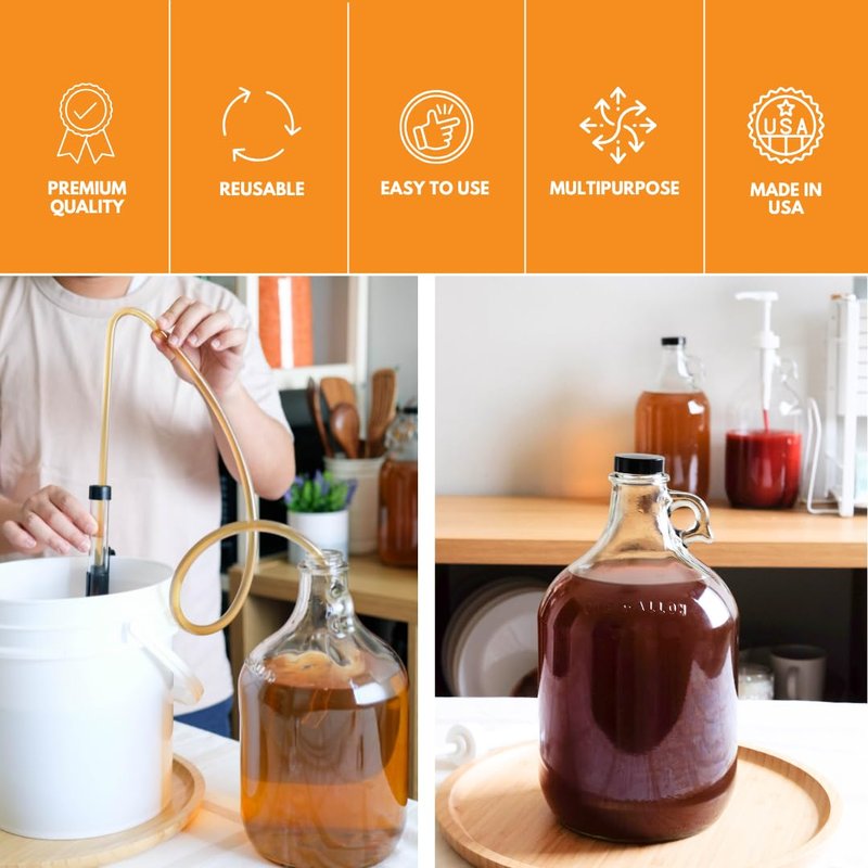 FastRack 1 Gallon Glass Jug with Black Polyseal Caps, 6.5G Rubber Bungs & Twin Bubble Airlocks – Fermentation Jars for Home Brewing, Clear Glass Fermenter Containers for Liquid Fermentation