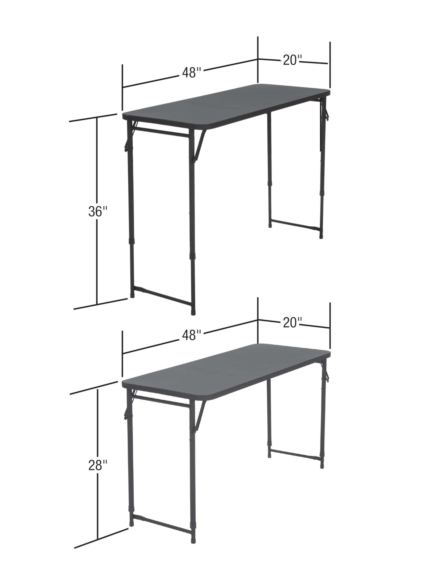Cosco 20 x 48 Adjustable Height PVC Top, Black Table