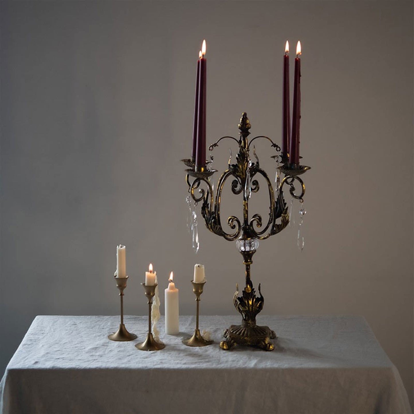 Candlestick Holders European Style Rural Retro Old Candlestick Ornaments Metal Four-Head Candle Holder Table Decoration Candle Holders