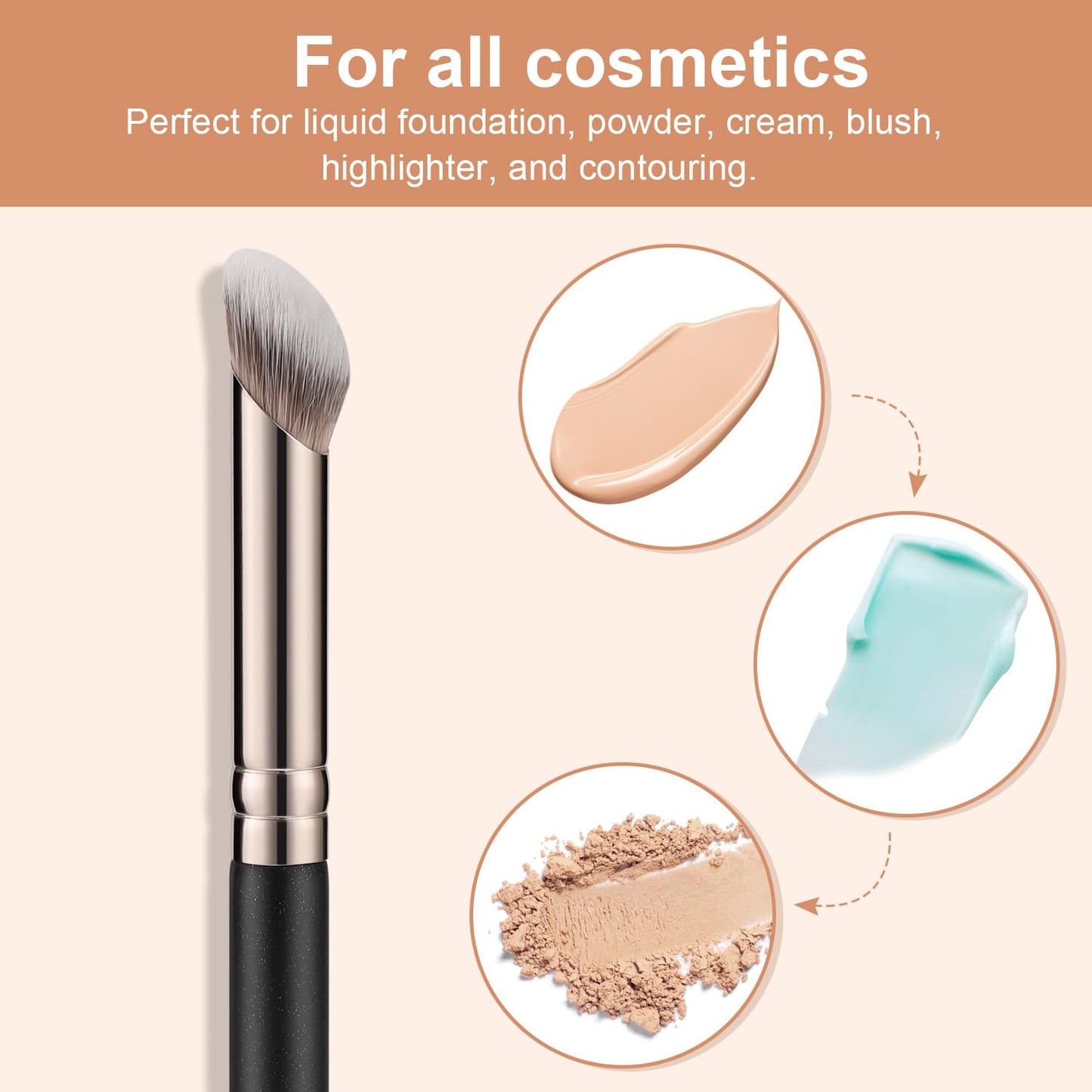 TEOYALL Foundation Contour Conceal Brush Set, 3PCS Angled Synthetic Kabuki Brush for Blending Setting Buffing with Liquid, Cream and Powder Cosmetic (170S/270S/370S)