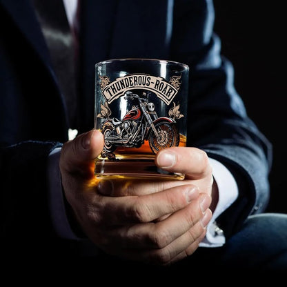 Vinoveltty Motorcycle Whiskey Glass, Motorbike Birthday Gifts for Men Dad Biker, Fathers Day Christmas Gift for Dad Brother Husband, Whiskey Tumbler(300 ML)
