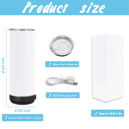 VACVOU 1Pcs 20oz Sublimation Music Speaker Blank Tumbler Cup with Lid Double Wall Vacuum Insulated Bluetooth Speaker Skinny Straight Tumblers (black, 1)