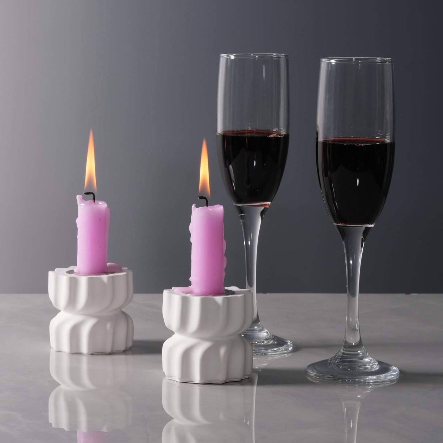 ICNBUYS Twizzle Twist Candle Holder, Decorative Candle Holder for Table Display, Romantic Decoration, Unique Home Décor Aesthetic, Housewarming Gift, Height 2.4 inches Set of 2 - Cement