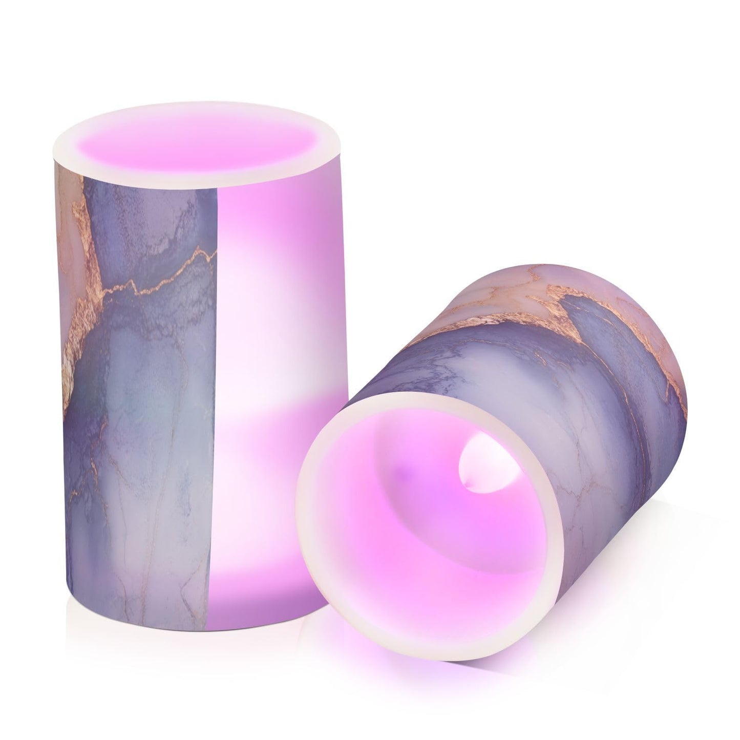 Flameless Pillar Candles Battery Operated Led Flameless Candles for Decorations Marble Navy Blue Beige