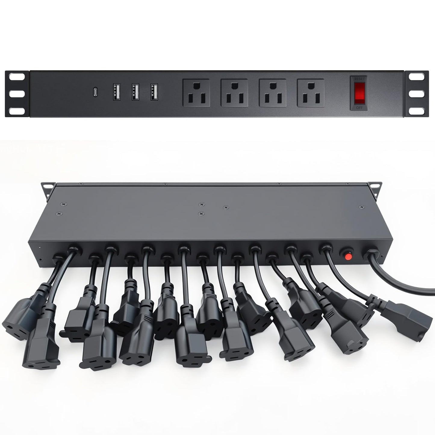 20-Outlet 1U Rack Mount PDU Power Strip – 3 USB-A & 1 USB-C Ports, Wide-Spaced Outlets, 6-Foot Cord, Built-in 15A Overload Switch for 19-Inch Server, AV & Network Racks