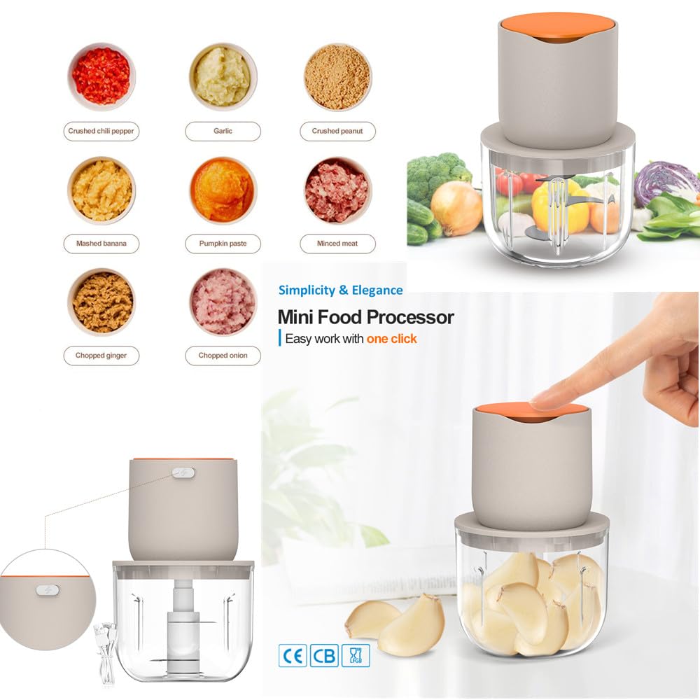 250ML Electric Garlic Chopper, Mini Portable Veggie Choppers, Garlic Grinder Masher Onion Chopper, Blender to Vegetable, Wireless Food Processor for Ginger, Chili, Fruit, Meat, etc