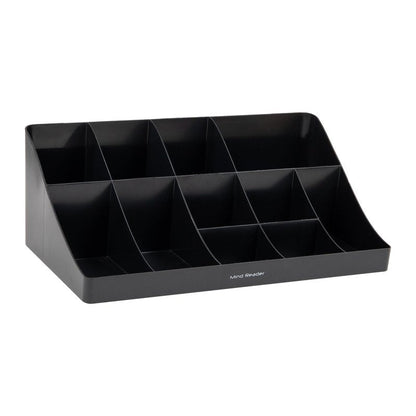 Mind Reader Cup and Condiment Station, Countertop Organizer, Coffee Bar, Kitchen, Stirrers, 17.875"L x 9.5"W x 6.625"H, Black