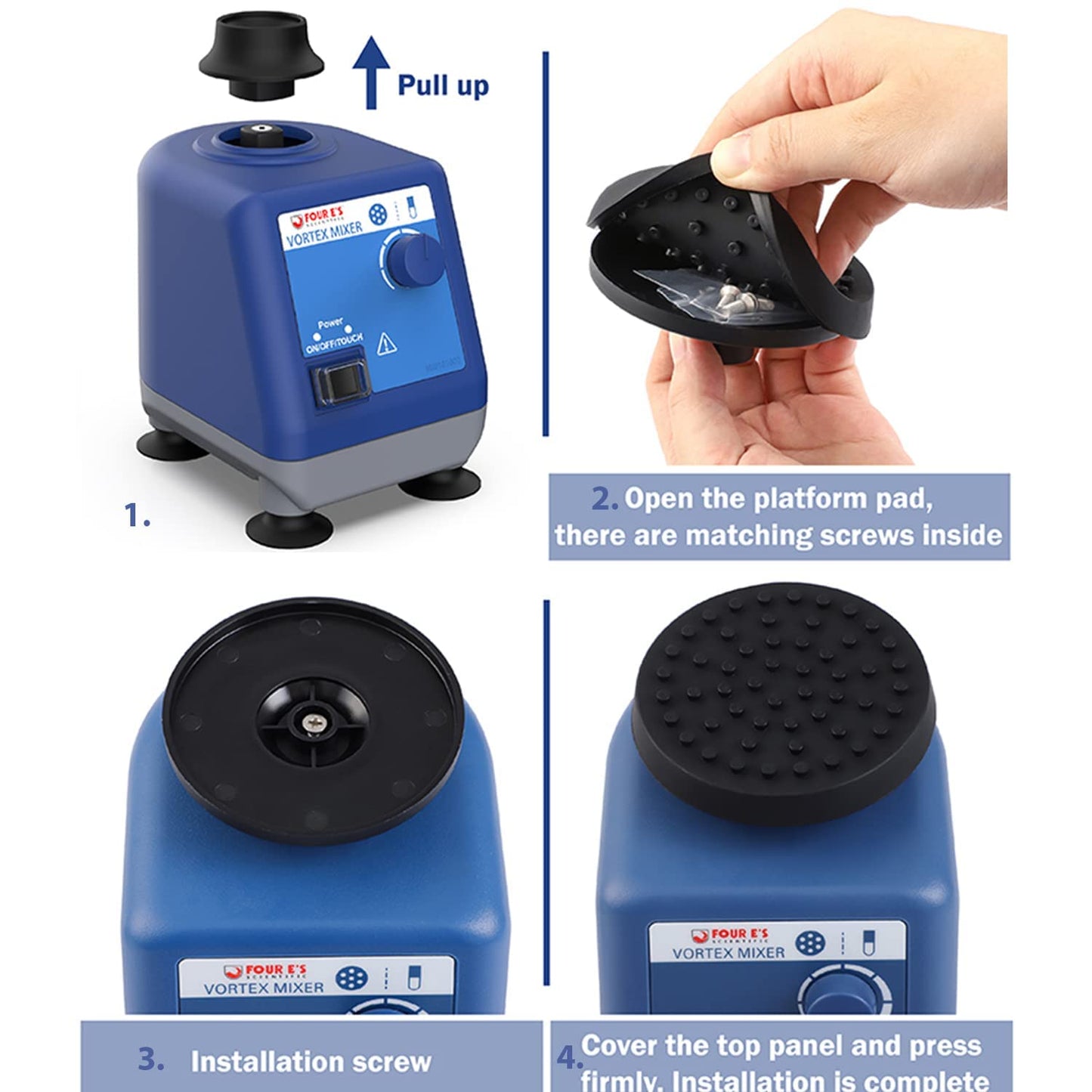 FOUR E'S SCIENTIFIC Laboratory Vortex Mixer with Platform Pad for Test Tubes and Small Vessels