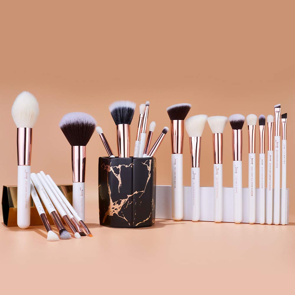 Jessup Brand 25pcs Professional Makeup Brush Set Beauty Cosmetic Foundation Powder Blusher Eyeshadow Blending Highlight Concealer Natural-Synthetic Hair Brushes Set (Pearl White/Silver)