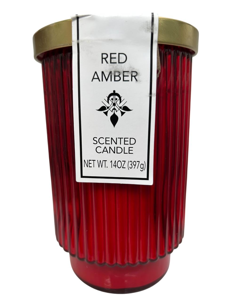Art Deco Red Amber Scented Candle 14oz – Premium Long-Burning Candle with Warm Amber & Spice Aroma, Elegant Red Glass Jar with Metal Lid – Cozy Home Décor & Gift – Handcrafted Quality