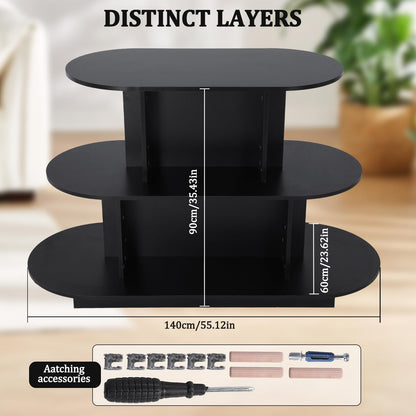 Hubxinly 3 Tier Wooden Oval Display Table Modern Standing Display Riser Shelf Retail Table for Stores Vendor Events 55in W x 23.6in D x 35in H