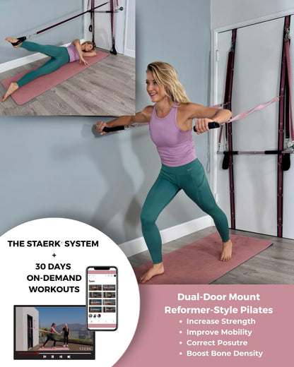 STAERK Portable Pilates Reformer Home Training System - Premium Resistance Bands, Handles, Foot/Ankle Loops, & Barre Attachment Kit - Strength & Flexibility - 30-Day Free On Demand Video Workouts
