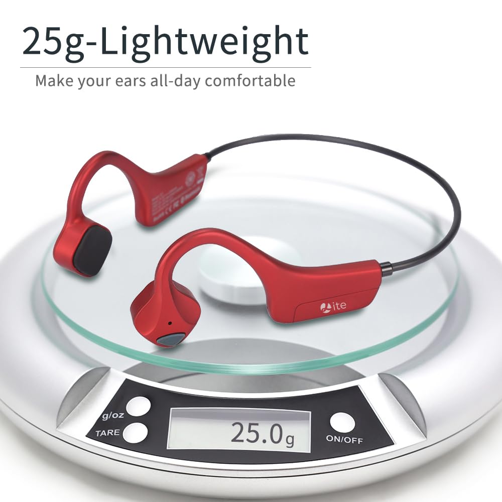 YouthWhisper Headset Open Ear Headphones - IPX5 Waterproof Bluetooth Bone Conduction Headphone Wireless Earphones, Type-C Charging, Long Battery Life, 25g Lightweight Red