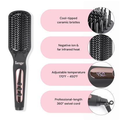 L'ANGE HAIR Le Vite Straightening Brush | Heated Straightener Flat Iron for Smooth, Anti Frizz Hair | Dual-Voltage Electric Brush Straightener | Hot Brush for Styling