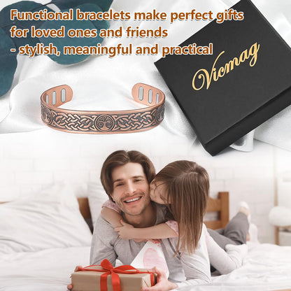Vicmag Copper Bracelet for Men 9X Strength Magnetic 99% Pure Copper with 5000 Gauss Magnets, Tree of Life Present Box Adjustable(Axe & Sun Moon Tree)